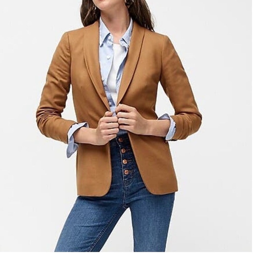 J.Crew Parke Blazer Camel Brown Wool Shawl Collar Preppy Chic Timeless OP